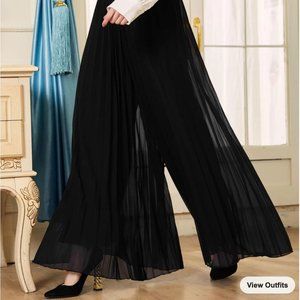 Wide Leg Pleated Pants with Sheer Layer